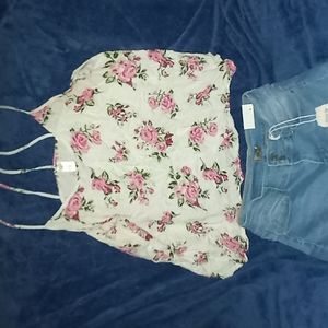 Jean shorts and a floral dress top